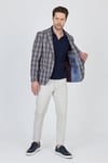 Vegas Erkek Bordo-Mavi Ekose Polyester Kumaşlı Spor Blazer Ceket