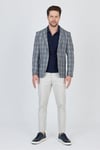 Vegas Erkek Gri-Mavi Ekose Polyester Kumaşlı Spor Blazer Ceket