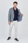 Vegas Erkek Gri-Mavi Ekose Polyester Kumaşlı Spor Blazer Ceket