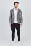 Vegas Erkek Siyah-Bordo Ekose Polyester Kumaşlı Spor Blazer Ceket