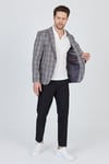 Vegas Erkek Siyah-Bordo Ekose Polyester Kumaşlı Spor Blazer Ceket