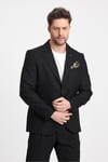 Venüs Erkek Siyah 4 Mevsim Rahat Kumaş Slim Fit Yarım Astar Ceketi 2'li Takım Elbise