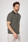 Violes Erkek Çizgili Slim Fit %100 Pamuk Haki Polo Yaka Tişört