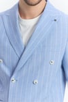 Vitao Erkek Buz Mavi İtalyan Çizgili Kruvaze Yarım Astarlı Slim Fit Spor Blazer Ceket