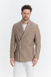 Vitao Erkek Kahve İtalyan Çizgili Kruvaze Yarım Astarlı Slim Fit Spor Blazer Ceket