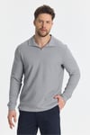 Volex Erkek Gri Likralı %100 Pamuk Yaka Detaylı Slim Fit Uzun Kollu Polo Yaka Swearshirt