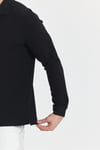 Volex Erkek Siyah Likralı %100 Pamuk Yaka Detaylı Slim Fit Uzun Kollu Polo Yaka Swearshirt