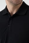 Volfe Erkek Siyah %100 Pamuk Yaka Detaylı Pike Örme Esneyen Kumaşlı Slim Fit Dar Kesim Polo Tişört