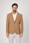 Waffle Erkek Camel Waffle Desen Pamuk Karışımlı Likralı Esnek Kumaş Dört Mevsim Blazer Ceket