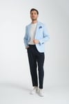 Worelli Erkek Buz Mavi Ekose Keten Görünümlü Slim Fit Spor Blazer Ceket