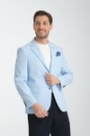 Worelli Erkek Buz Mavi Ekose Keten Görünümlü Slim Fit Spor Blazer Ceket