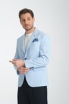 Worelli Erkek Buz Mavi Ekose Keten Görünümlü Slim Fit Spor Blazer Ceket