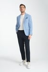 Worelli Erkek Mavi Ekose Keten Görünümlü Slim Fit Spor Blazer Ceket