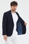 Yunix Erkek Koyu Lacivert Poliviskon Kumaşlı Slim Fit Kendinden Mendilli Mono Yaka Spor Blazer Ceket