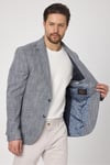 Zenos Erkek Lacivert Keten Görnümlü İlkbahar-Yaz Ekose Blazer Ceket