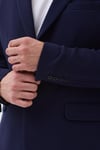 Zeus Erkek Koyu Lacivert Esneyen Likralı Kumaşlı Tam Astarlı Slim Fit Mono Yaka Spor Blazer Ceket