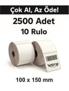 VETROX 1.KALİTE TERMAL BARKOD ETİKETİ 100X150 mm 2500 Adet-TAM ADET