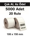 VETROX 1.KALİTE TERMAL BARKOD ETİKETİ 100X150 mm 5000 Adet-TAM ADET