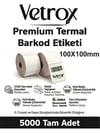 VETROX 1.KALİTE TERMAL BARKOD ETİKETİ 100X100 mm 5000 Adet-TAM ADET