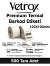VETROX 1.KALİTE TERMAL BARKOD ETİKETİ 100X100 mm 500 Adet-TAM ADET