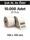 VETROX 1.KALİTE TERMAL BARKOD ETİKETİ 100X100 mm 10000 Adet-TAM ADET