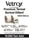 VETROX 1.KALİTE TERMAL BARKOD ETİKETİ 100X100 mm 10000 Adet-TAM ADET