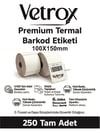 VETROX 1.KALİTE TERMAL BARKOD ETİKETİ 100X150 mm 250 Adet-TAM ADET