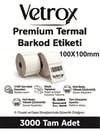VETROX 1.KALİTE TERMAL BARKOD ETİKETİ 100X100 mm 3000 Adet-TAM ADET