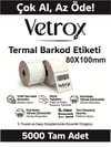 VETROX 1.KALİTE TERMAL BARKOD ETİKETİ 80x100mm 5000 Adet-TAM ADET