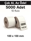 VETROX 1.KALİTE TERMAL BARKOD ETİKETİ 100X100 mm 5000 Adet-TAM ADET