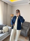 Omuz Düğme Tasarımlı Denim Ceket Gömlek