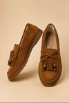 Taba Püskül ve Boncuk Detaylı Süet Kadın Loafer Ayakkabı