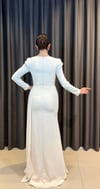 Ekru İnci Detaylı Drape Yaka Balık Abiye