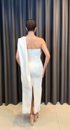 Ekru Tek Omuz Kristal İşlemeli Drape Abiye