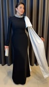 Kristal Taş İşlemeli Dik Yaka Uzun Kollu Siyah Krep Abiye