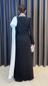 Kristal Taş İşlemeli Dik Yaka Uzun Kollu Siyah Krep Abiye