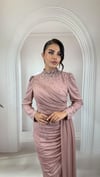 Kristal Taş İşlemeli Draperli Siyah Abiye Elbise