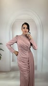 Kristal Taş İşlemeli Draperli Siyah Abiye Elbise