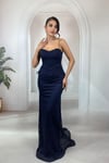 Lacivert Straplez Peplum Detaylı Dantel Balık Gece Elbisesi