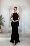 Siyah Parıltılı Halter Yaka Abiye