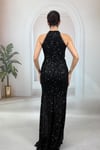 Siyah Tamamı Payetli Halter Yaka Balık Model Abiye
