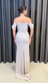 Vizon Düşük Omuz Drape Detaylı Nakış İşlemeli Abiye Elbise