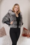 Real frost fox fur Transformer jacket. Gray Genuine fox fur. Warm and light. A luxury gift for her. frost vest and jacket