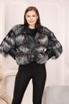 Silver short fox fur jacket with leather