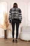 Silver short fox fur jacket with leather