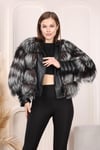 Silver short fox fur jacket with leather
