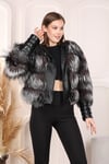 Silver short fox fur jacket with leather