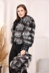 Silver short fox fur jacket with leather