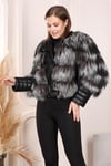 Silver short fox fur jacket with leather