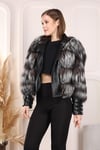 Silver short fox fur jacket with leather
